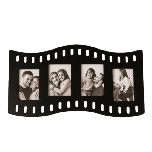 Duvar Fotoğraf Çerçevesi Film Rulo Desenli Fotoğraf Çerçeve Ahşap 4 Fotoğraf Kapasiteli Pano Siyah - Resim 2
