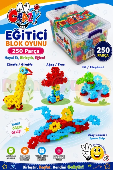 Crazy Eğitici Blok Oyunu 250 Parça - Oyuncak Lego Seti - Birbirine Geçmeli STEM Lego Seti - Eğitici Oyuncak ürün görseli 1
