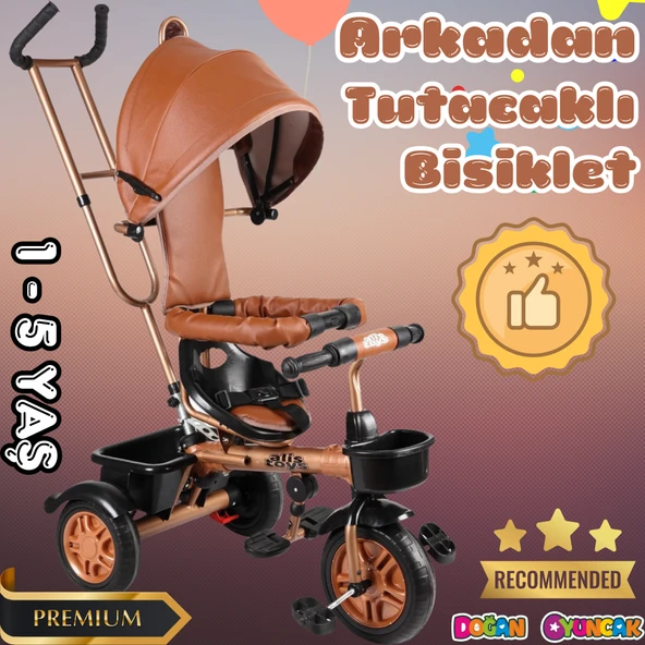 Sweet Gold Arkadan Tutacaklı Bisiklet Krem - Üç Tekerli İtmeli Bisiklet - Ebeveyn Kontröllü Bisiklet Bebek Bisikleti ürün görseli 1