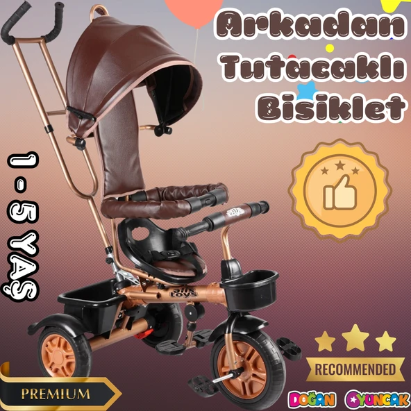 Sweet Gold Arkadan Tutacaklı Bisiklet Kahverengi - Üç Tekerli İtmeli Bisiklet - Ebeveyn Kontröllü Bisiklet Bebek Bisikle ürün görseli 1