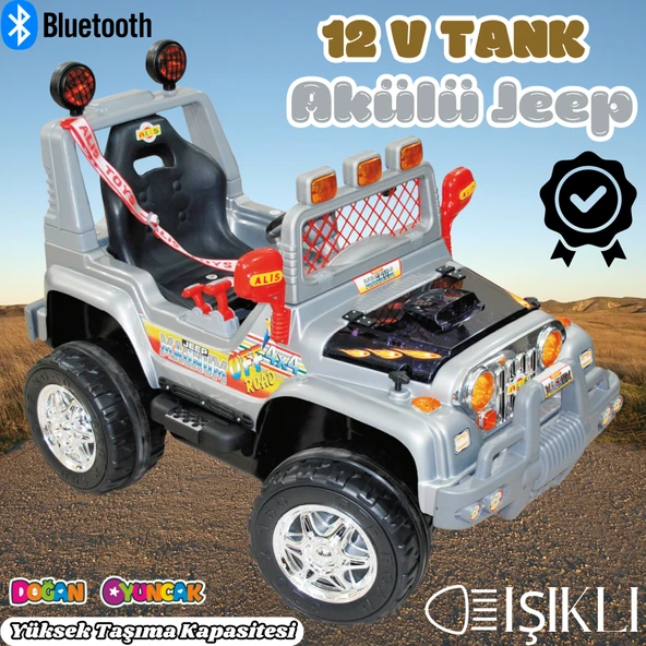 Işıklı Mega Akülü Araba Gri - 12 Volt Tek Kişilik Akülü Araba Akülü JEEP - Mega Off Road Turbo Jeep ürün görseli 1