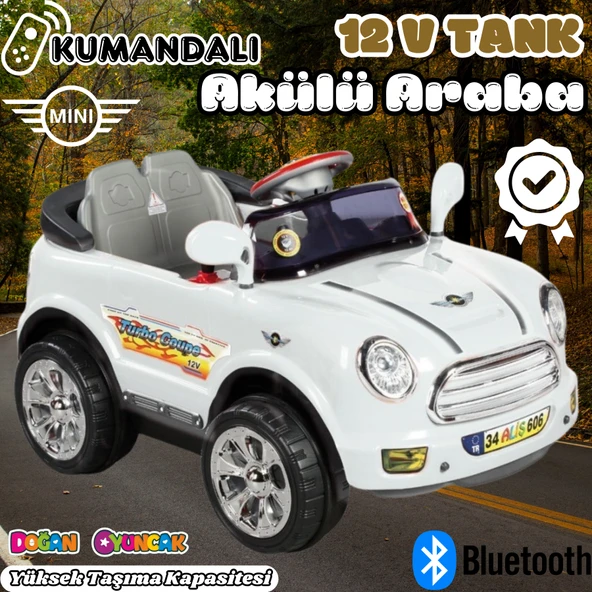 Kumandalı Mini Cooper Akülü Araba Beyaz - Kumandalı 12 Volt Tek Kişilik Akülü Araba Akülü JEEP - Turbo Coupe Akülü Araba ürün görseli 1