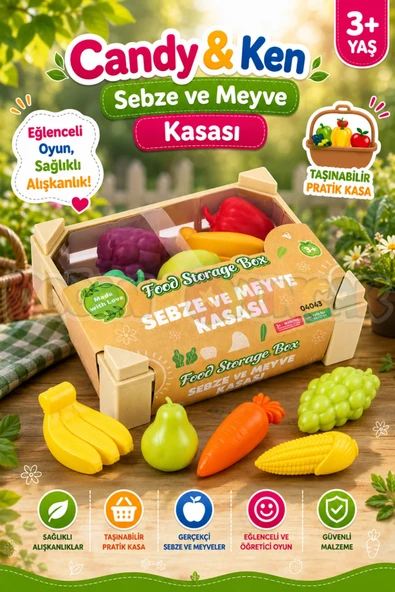 Sebze ve Meyve Kasası - Meyve Sebze Sepeti - Piknik Sepeti Oyuncak Meyveler - Oyuncak Sebzeler - Mutfak Oyuncakları ürün görseli 1
