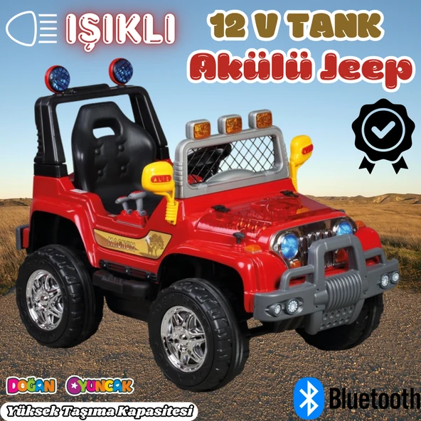Işıklı Mega Akülü Araba Kırmızı - 12 Volt Tek Kişilik Akülü Araba Akülü JEEP - Mega Off Road Turbo Jeep ürün görseli 1