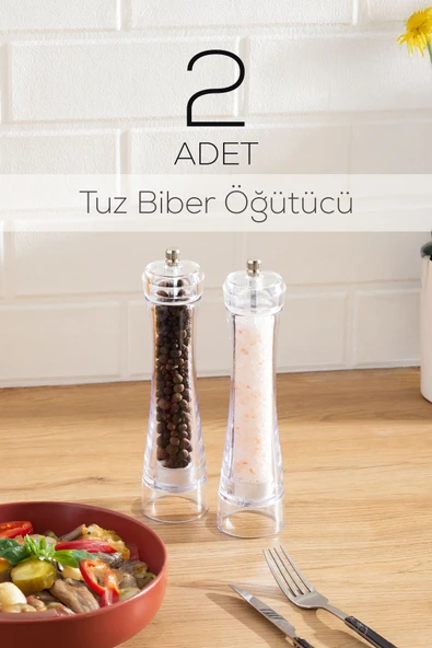 Porsima 5915366 Baharat Öğütücü 2li Set Değirmen Baharat Değirmeni El Değirmeni Tuz Karabiber Öğütücü Baharatlık ürün görseli 1