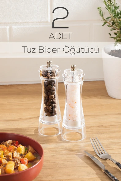 Porsima 181002 Baharat Öğütücü 2li Set Değirmen Baharat Değirmeni El Değirmeni Tuz Karabiber Öğütücü Baharatlık ürün görseli 1