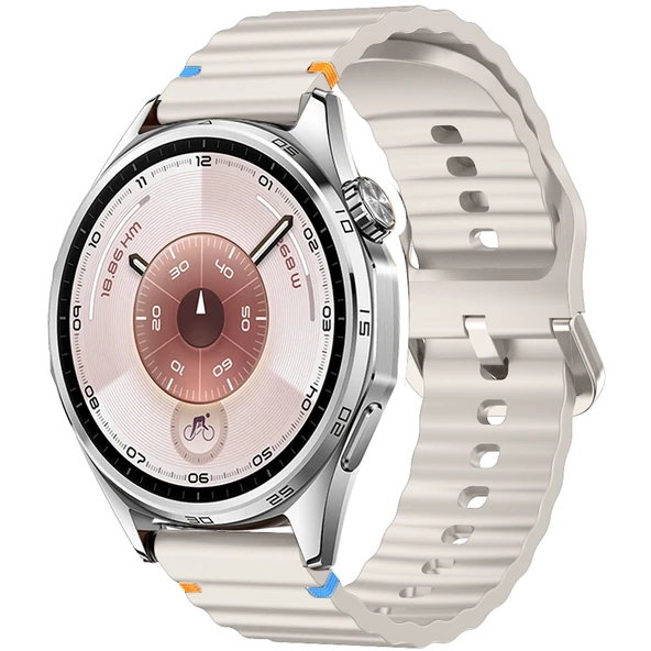 Huawei Watch GT6 46mm İle Uyumlu Dalga Desenli Tokalı Yumusaş Soft Silikon Kordon  Starlight ürün görseli 1