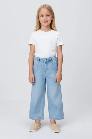 Wide Leg Denim Kız Çocuk Kot Pantolon ürün görseli 1