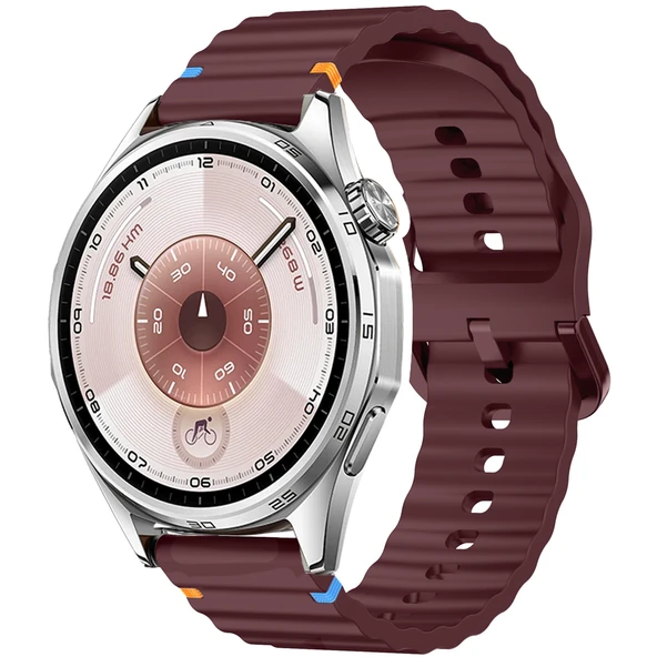 Huawei Watch GT6 46mm İle Uyumlu Dalga Desenli Tokalı Yumusaş Soft Silikon Kordon  Mürdüm ürün görseli 1