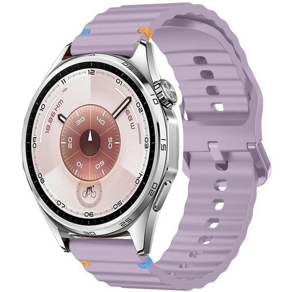 Huawei Watch GT6 46mm İle Uyumlu Dalga Desenli Tokalı Yumusaş Soft Silikon Kordon  Lila ürün görseli 1