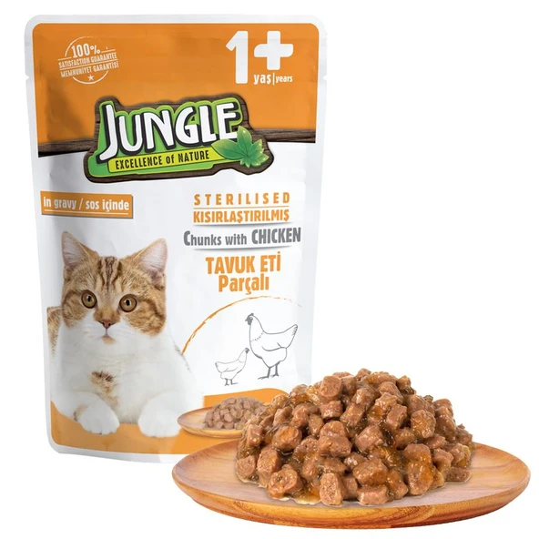 Jungle Pouch Soslu Tavuk Etli Kısırlaştırılmış Kedi Yaş Maması 100 Gr. ürün görseli 1