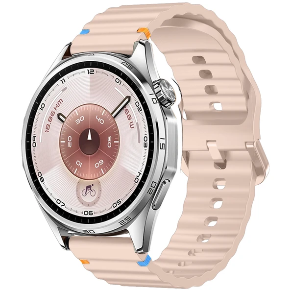 Huawei Watch GT6 46mm İle Uyumlu Dalga Desenli Tokalı Yumusaş Soft Silikon Kordon  Pudra ürün görseli 1