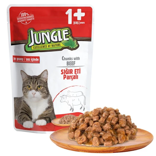 Jungle Pouch Dana Eti Parçalı Soslu Yetişkin Kedi Konservesi 100 gr ürün görseli 1