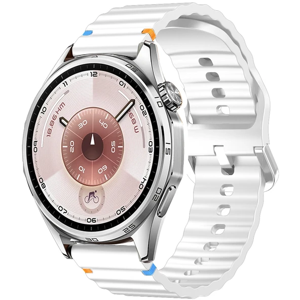 Huawei Watch GT6 46mm İle Uyumlu Dalga Desenli Tokalı Yumusaş Soft Silikon Kordon  Beyaz ürün görseli 1