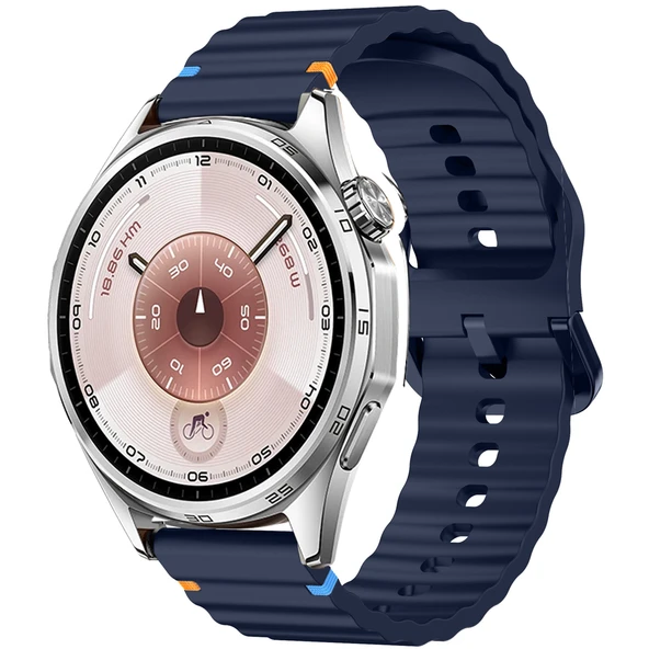Huawei Watch GT6 46mm İle Uyumlu Dalga Desenli Tokalı Yumusaş Soft Silikon Kordon  Lacivert ürün görseli 1