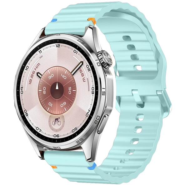 Huawei Watch GT6 46mm İle Uyumlu Dalga Desenli Tokalı Yumusaş Soft Silikon Kordon  Turkuaz ürün görseli 1