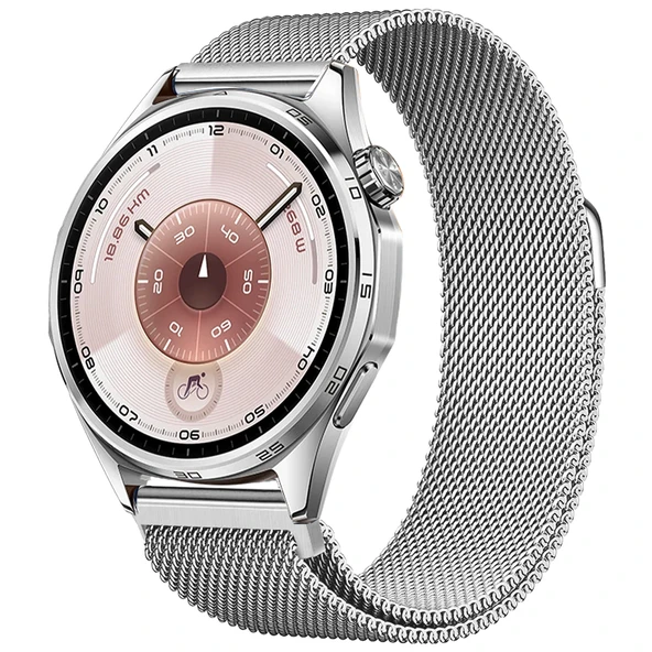 Huawei Watch GT6 46mm Uyumlu Manyetik Milanese Loop Metal Kordon  Gümüş ürün görseli 1