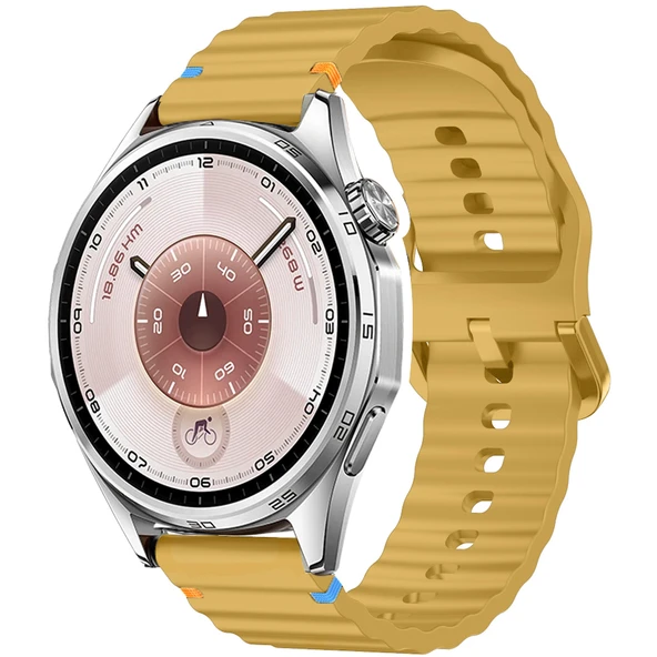 Huawei Watch GT6 46mm İle Uyumlu Dalga Desenli Tokalı Yumusaş Soft Silikon Kordon  Sarı ürün görseli 1