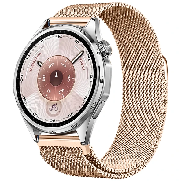Huawei Watch GT6 46mm Uyumlu Manyetik Milanese Loop Metal Kordon  Rose Gold ürün görseli 1