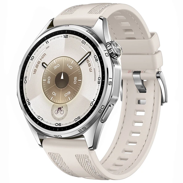 Sneezy Huawei Watch GT6 46mm ile Uyumlu Metal Tokalı Dikiş Detaylı Şık Dokuma Silikon Kordon  Starlight ürün görseli 1