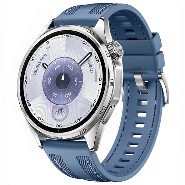 Sneezy Huawei Watch GT6 46mm ile Uyumlu Metal Tokalı Dikiş Detaylı Şık Dokuma Silikon Kordon  Mavi ürün görseli 1