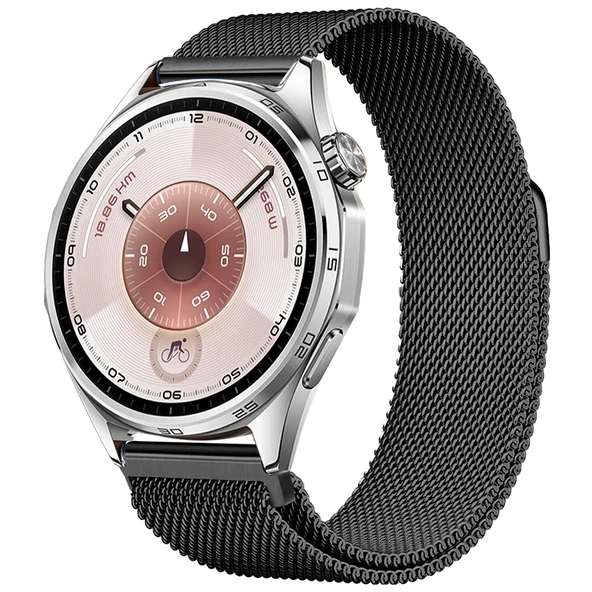 Huawei Watch GT6 46mm Uyumlu Manyetik Milanese Loop Metal Kordon  Siyah ürün görseli 1