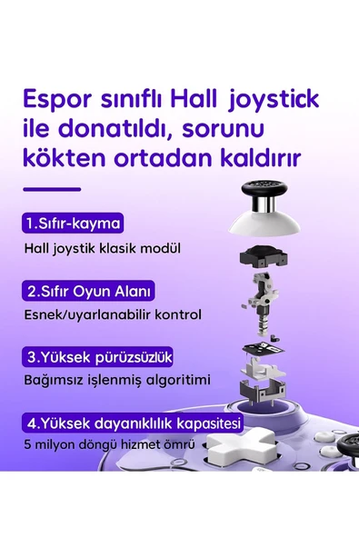 Z01X PC/IOS/Android/Switch/Switch Oled Uyumlu Bluetooth Bağlantılı Şeffaf Joystick Gamepad - Resim 9
