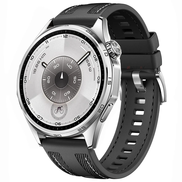 Sneezy Huawei Watch GT6 46mm ile Uyumlu Metal Tokalı Dikiş Detaylı Şık Dokuma Silikon Kordon  Siyah ürün görseli 1