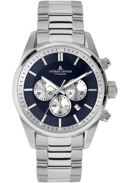 Jacques Lemans Barcelona JL.42-6.1F Quartz Çelik Gri Mavi Kadran 10 ATM 42 mm Erkek Kol Saati ürün görseli 1