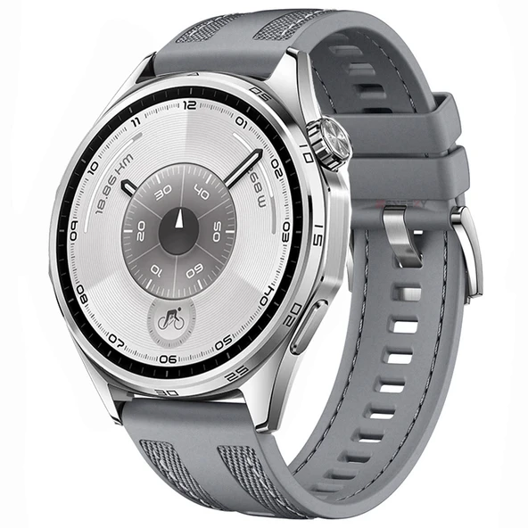 Sneezy Huawei Watch GT6 46mm ile Uyumlu Metal Tokalı Dikiş Detaylı Şık Dokuma Silikon Kordon  Gri ürün görseli 1