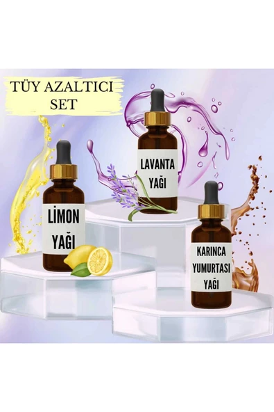 Tüy Azaltıcı Set Limon Yağı 20 ml + Lavanta Yağı 20 ml + Karınca Yumurtası Yağı 20 ml ürün görseli 1