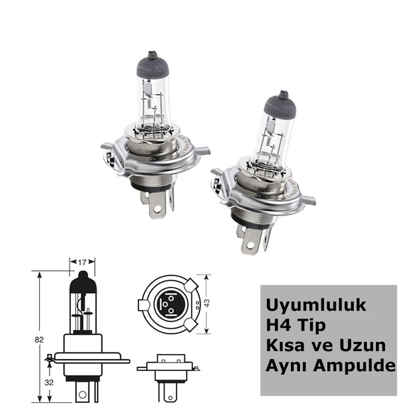 H4 %160 Fazla Işık Halojen Ampul 60W/55W  2 Adet ürün görseli 1