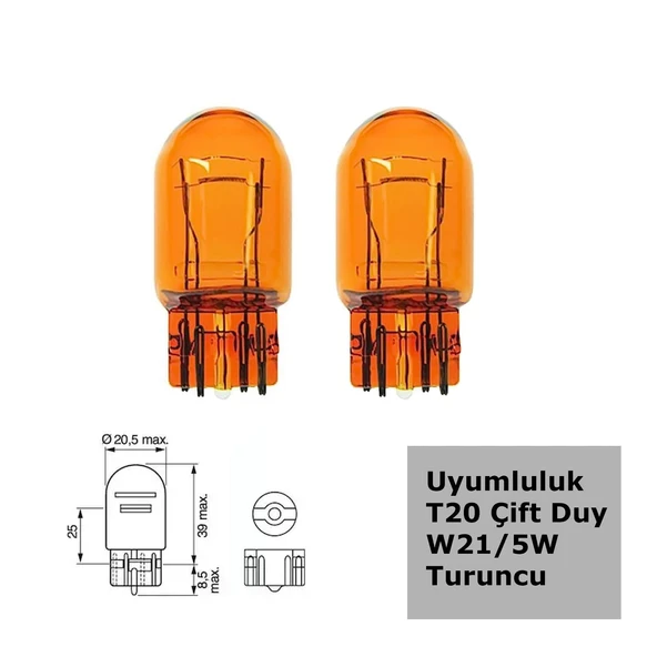 WY21 Tip 5W Çift Duylu Turuncu Halojen Ampul 12V 2 Adet ürün görseli 1