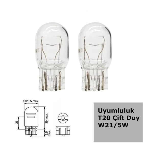 W21 Tip 5W Çift Duylu Halojen Ampul 12V 2 Adet ürün görseli 1