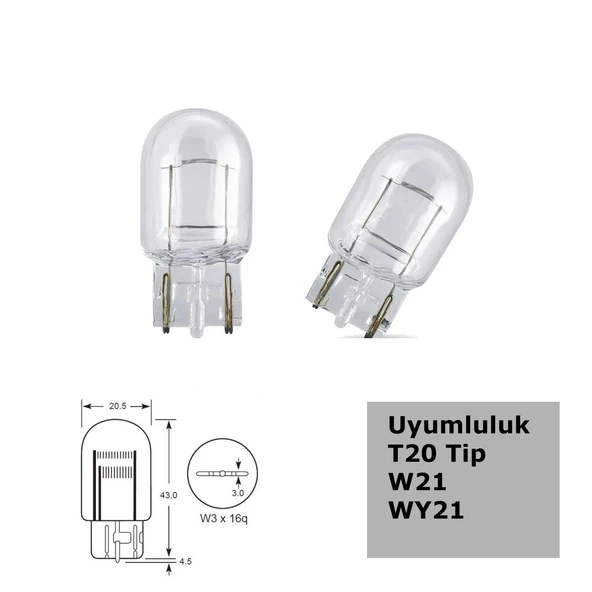 T20 W21 Tip 5W Tek Duylu Halojen Ampul 12V 2 Adet ürün görseli 1