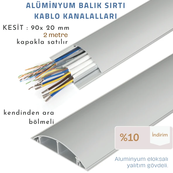 90x20 ALÜMİNYUM BALIKSIRTI KABLO KANALI ürün görseli 1