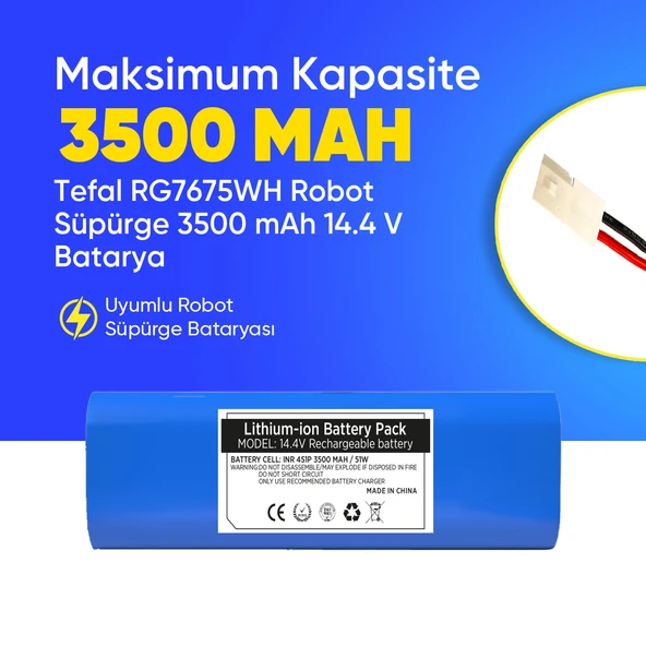 Tefal RG7675WH Robot Süpürge 3500 mAh 14.4 V  Batarya – Orjinal Uyumlu Uzun Ömürlü, Yüksek Performans Pil ürün görseli 1