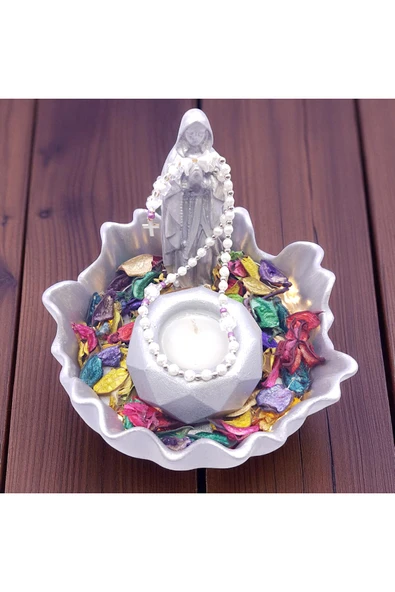 sharp&art Meryem Ana Heykelciği ve Mumluk, Kurutulmuş Yapraklar ve Led Işık ile, 4 farklı renk ürün görseli 1