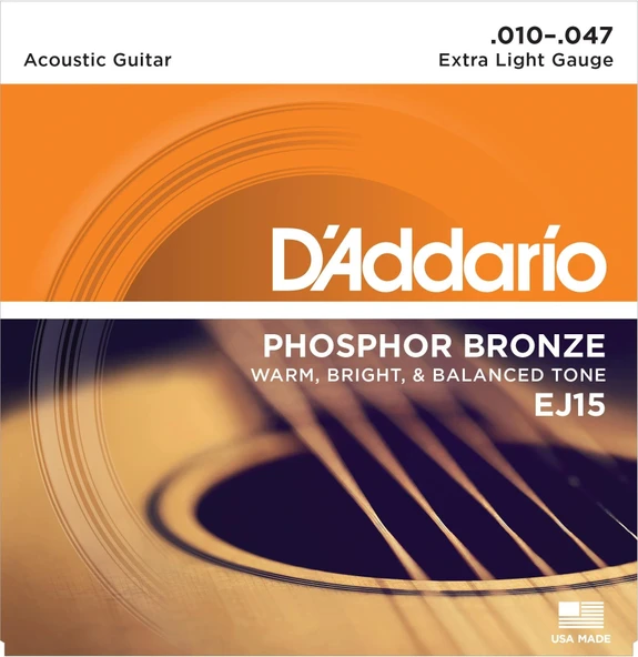 DADDARIO EJ15 AKUSTİK GİTAR TEL SETİ, 10-47, PHOSPHOR BRONZE, EXTRA LIGHT ürün görseli 1