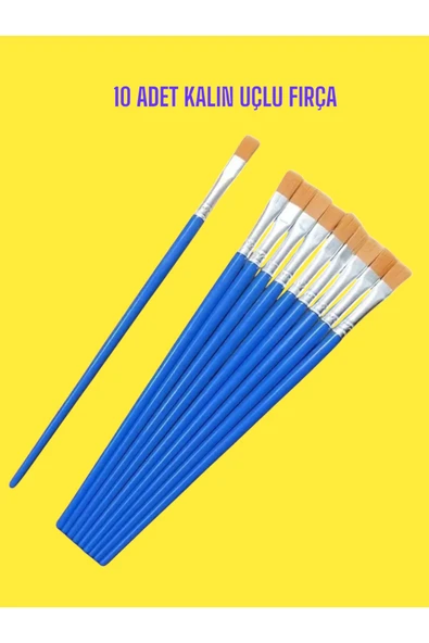 sharp&art Resim Fırçası Seti 10 Adet Kalın Uçlu Fırça, Suluboya, Akrilik Boyama vs. ürün görseli 1