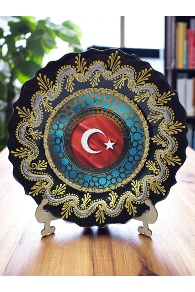 sharp&art Atatürk ve Türk Bayrağı Temalı 30 cm, El İşlemesi Çini Tabaklar, 30 cm, Özel Hediye Seçeneği ürün görseli 1