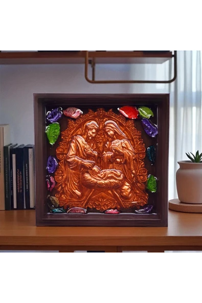 sharp&art Meryem Ana ve Kutsal Aile, Ahşap Çerçeveli, Epoksi içi Kuru Yaprak Dökümü, 4 Renk Seçeneği(17,5cm) ürün görseli 1
