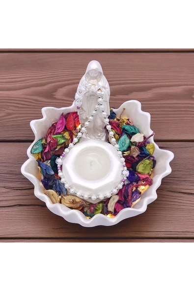 sharp&art Meryem Ana Heykelciği ve Mumluk, Kurutulmuş Yapraklar ve Led Işık ile, 4 farklı renk ürün görseli 1