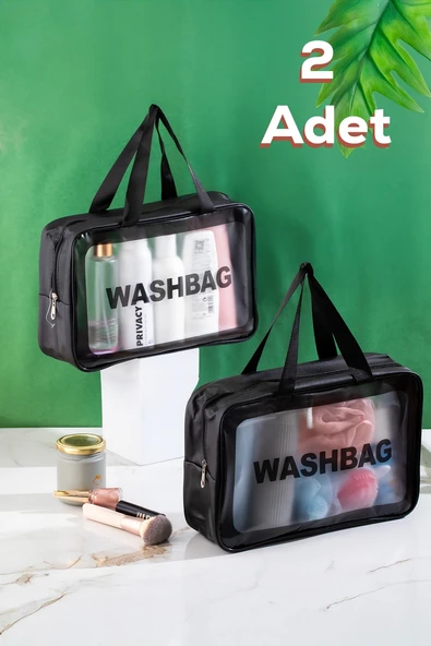 Porsima 3142 2li Şeffaf Seyahat ve Makyaj Çantası Su Geçirmez Organizer Washbag 20x30cm ürün görseli 1