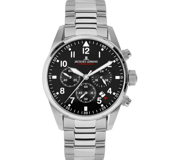 Jacques Lemans Sport JL.42-2C Quartz Çelik Gri Siyah Kadran 10 ATM 42 mm Erkek Kol Saati ürün görseli 1