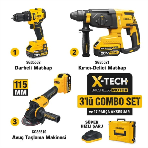 COMBO SET 3 PARÇA (Darbeli Matkap/Kırıcı-Delici Matkap/Avuç Taslama Makinesi) ürün görseli 1