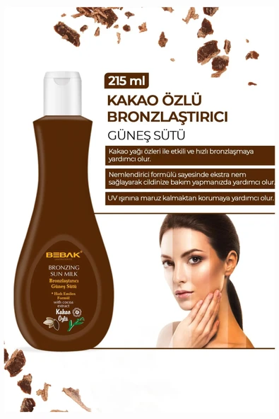 Bebak Kakao Özlü Bronzlaştırıcı Süt – Etkili ve Doğal Bronzluk Sağlayan Vücut Losyonu, 215 ml ürün görseli 1