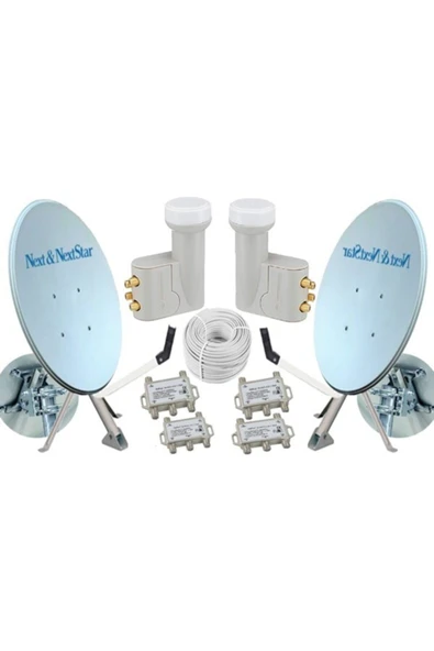 NextStar 80 Cm Çift Çanak Anten Seti Dörtlü Lnb Kablo Dayzek Dübel 150025 ürün görseli 1