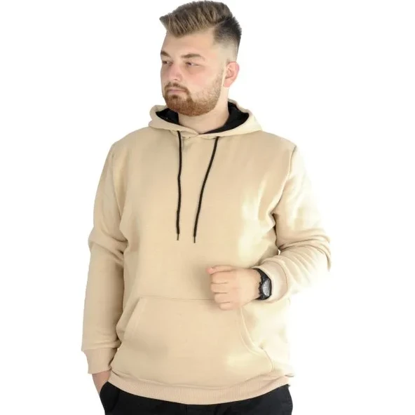 Erkek Sweatshirt Kapşonlu Pocket Basic  20562 Bej ürün görseli 1