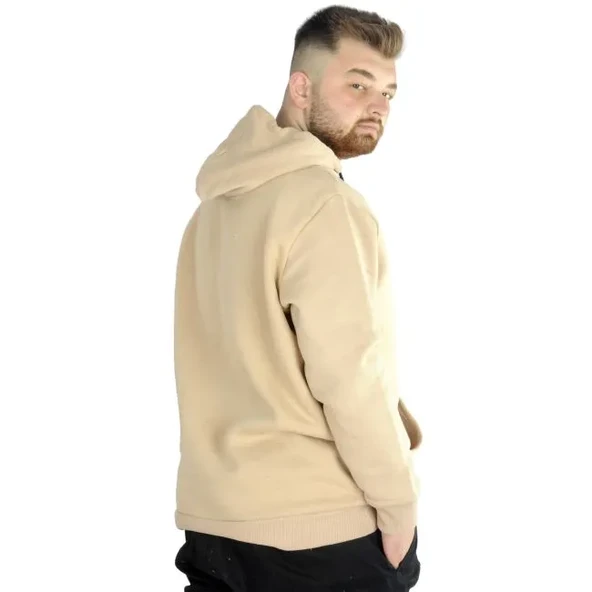 Erkek Sweatshirt Kapşonlu Pocket Basic  20562 Bej - Resim 4